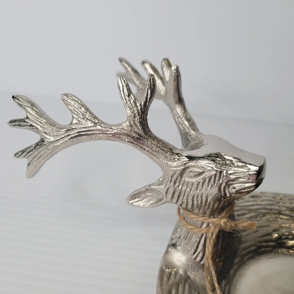 Passport to India Silver Metal Reindeer Deer Stag Serving Platter Decorative NEW